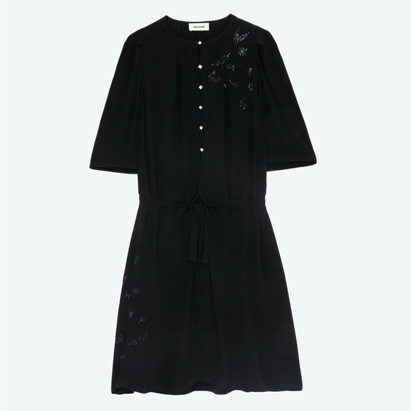 Zadig & Voltaire Rodji Diamanté Mini Embellished Black Dress Size Large - Picture 1 of 9